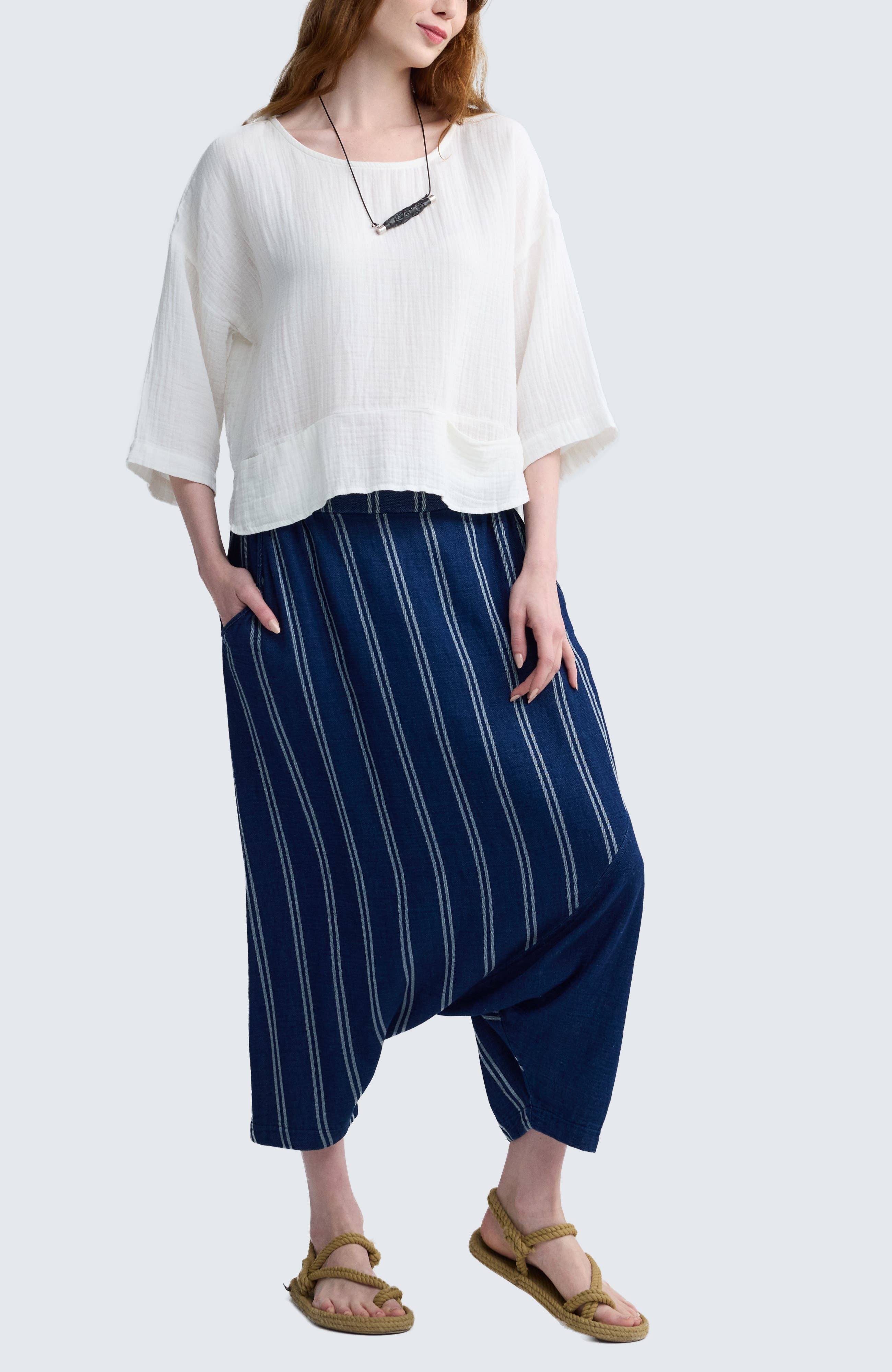 Marigold Denim Muslin Harem Pants - image 2
