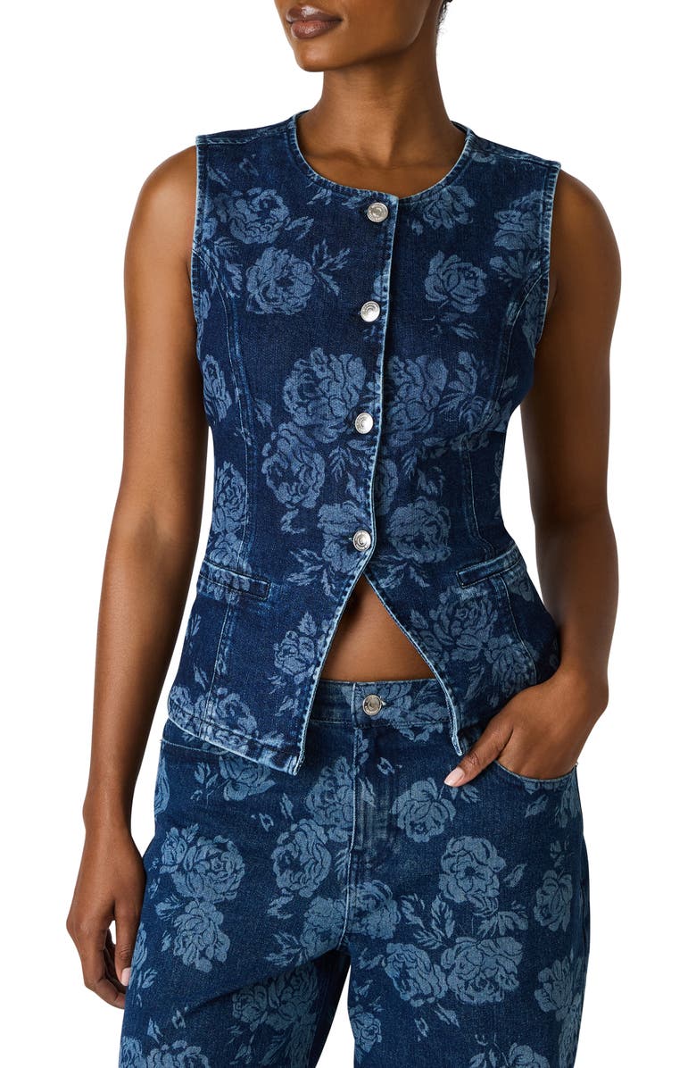 Steve Madden Wesley Floral Denim Vest, Main, color, Rose Frost
