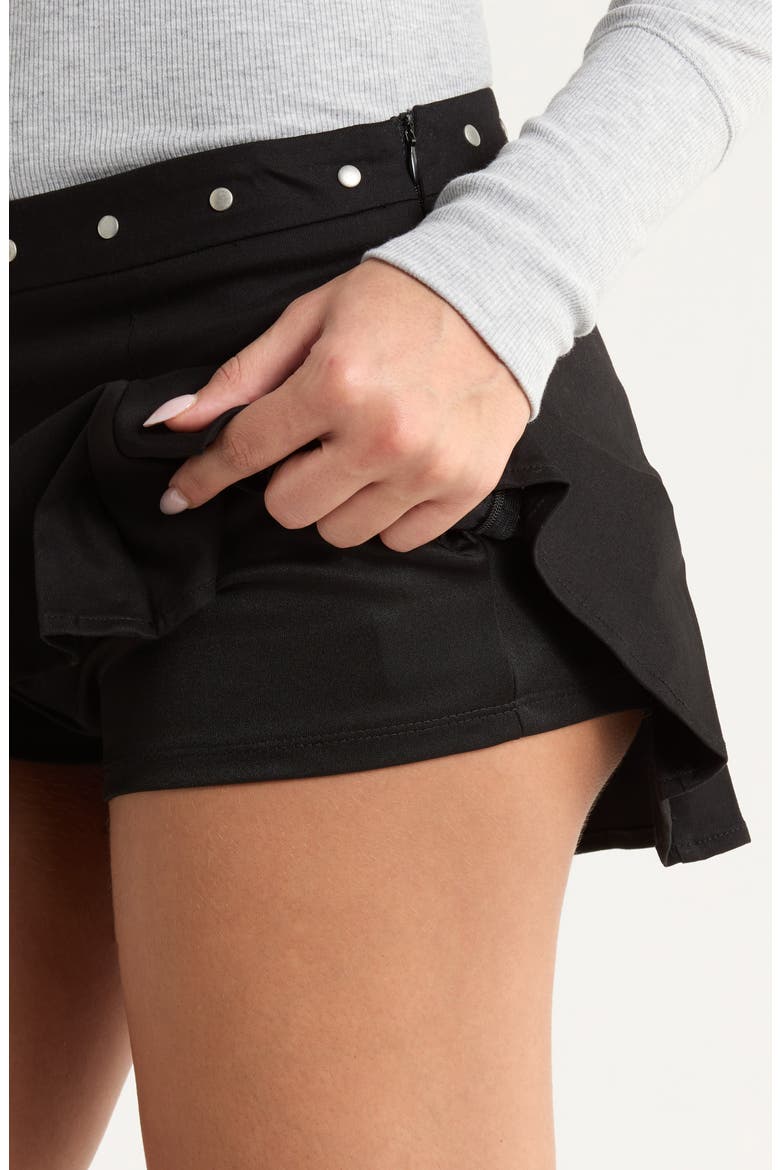Stud Pleated Stretch Cotton Miniskirt, Alternate, color, BLACK