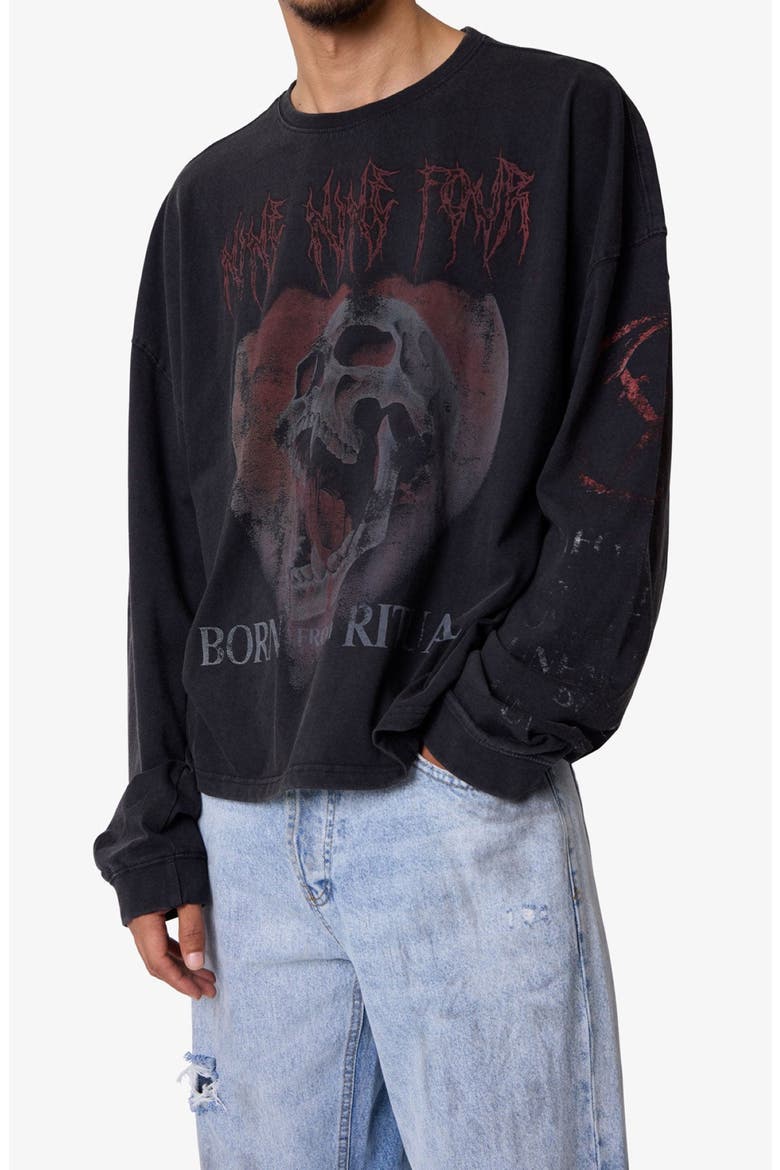Born From Ritual Long Sleeve Cotton Graphic T-Shirt, Alternate, color, WASHED BLACK