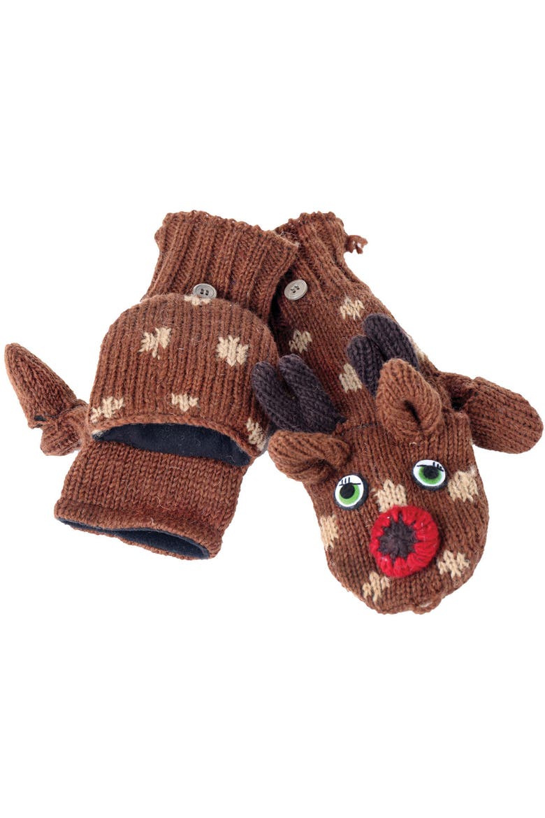 Deer Cover Mittens, Main, color, Brown
