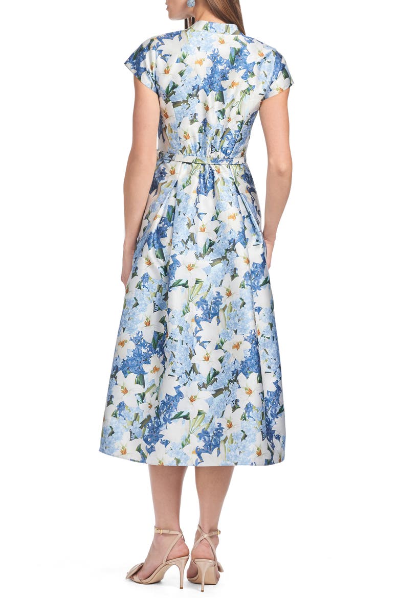 Martine Floral Print Belted Midi Dress, Alternate, color, SKY BLUE STAR LILLIES
