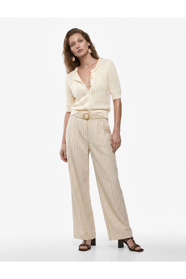 Linen Blend Belted Baggy Full Length Striped Trousers, Main, color, WHITE STRIPE
