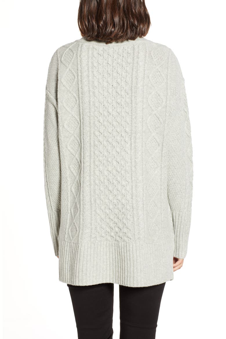 Patchwork Cable Knit Oversize Tunic Sweater, Alternate, color, HEATHER DUSK