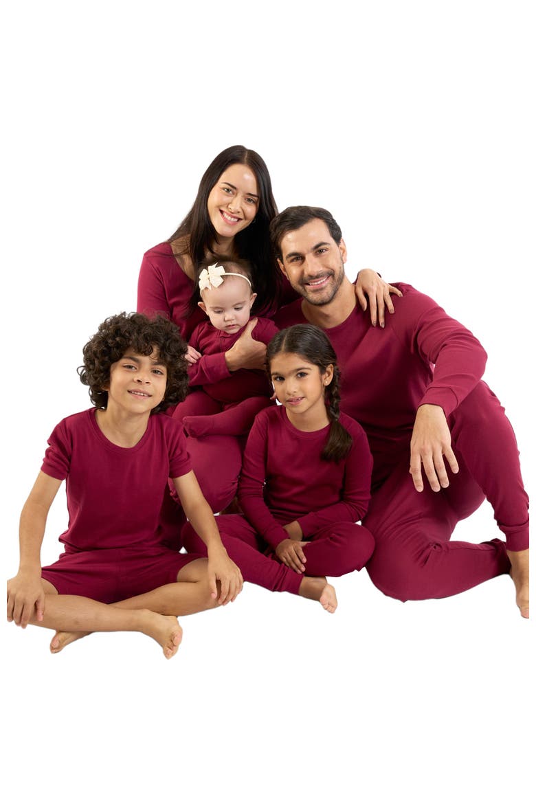 Kids Two-Piece Solid Cotton Matching Family Pajamas, Alternate, color, Maroon