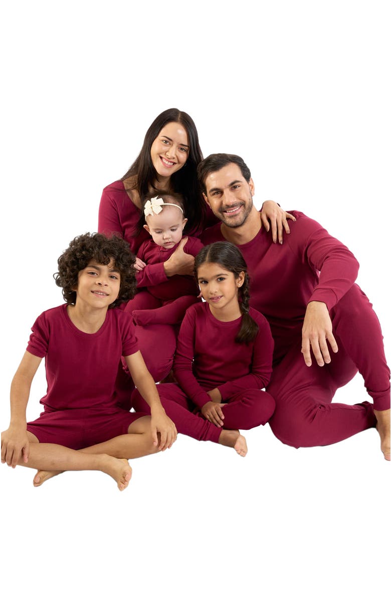 Leveret Footed Solid Cotton Matching Family Pajamas, Alternate, color, Maroon