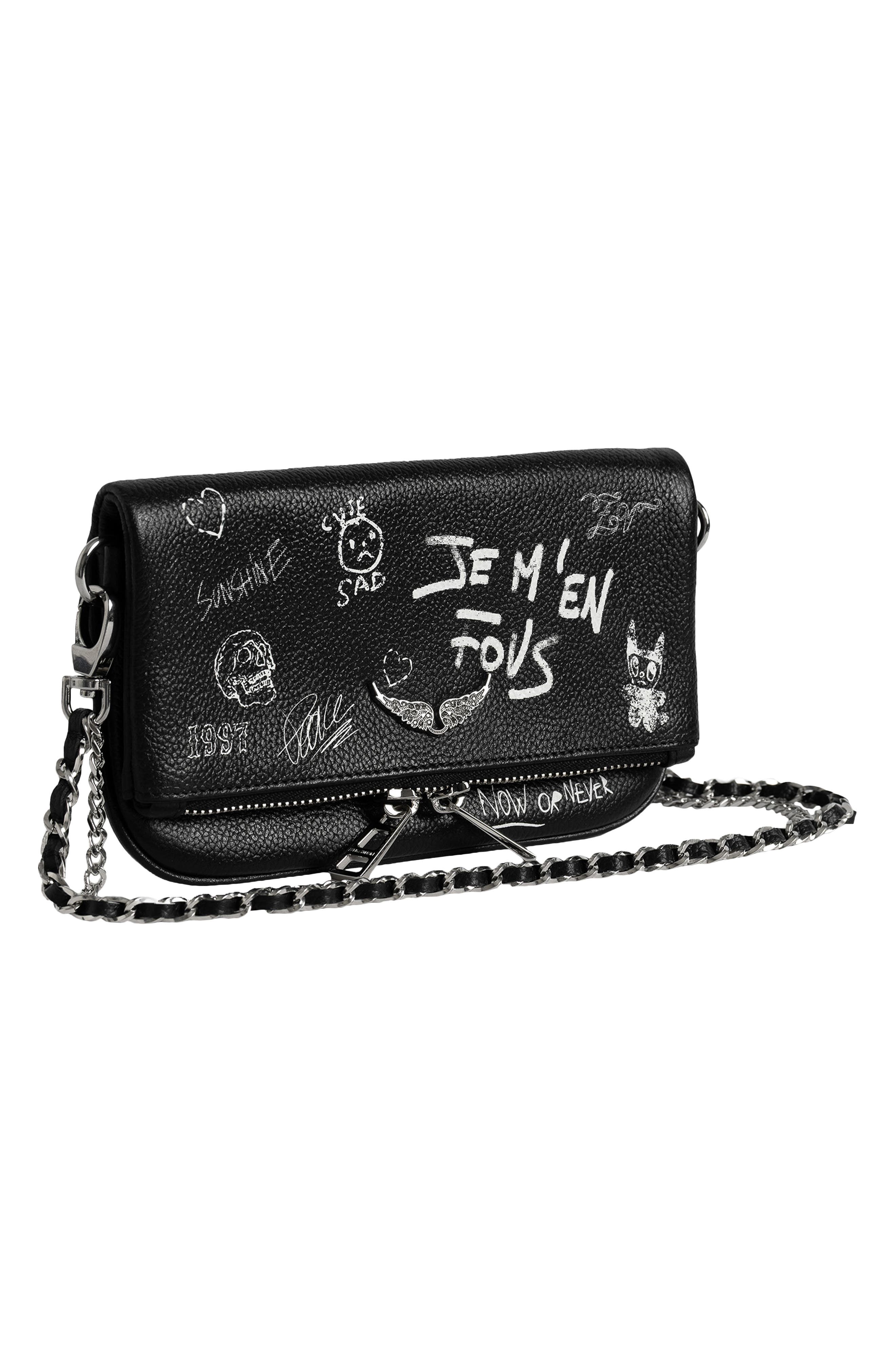 Rock Nano Arty Tag Leather Crossbody Bag, Alternate, color, BLACK