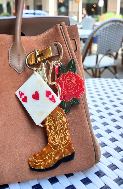Solar Eclipse Hand Painted Rose Key Chain Bag Charm In Blue