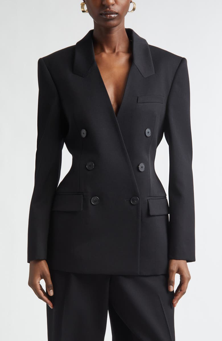 Givenchy Double Breasted Integrated Collar Wool Jacket, Main, color, Black