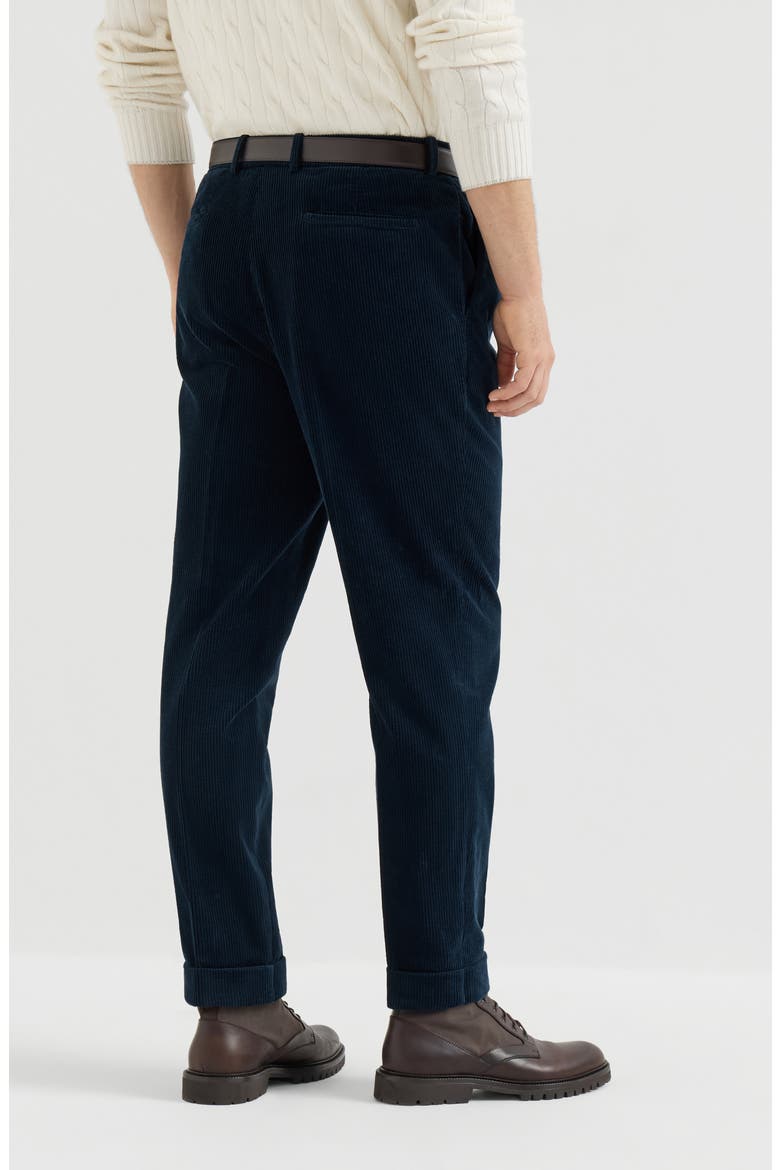 Garment-dyed trousers in cotton corduroy with pleat, Alternate, color, Navy Blue