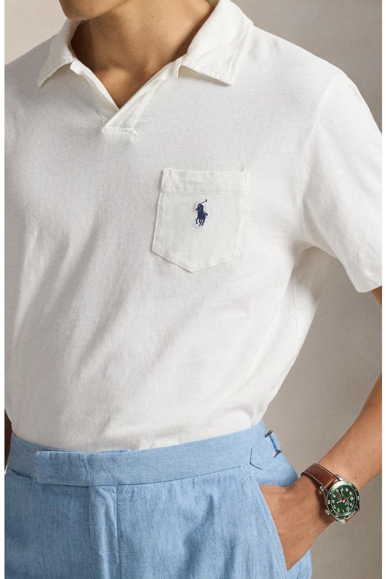 Johnny Collar Cotton & Linen Pocket Polo, Alternate, color, NEVIS