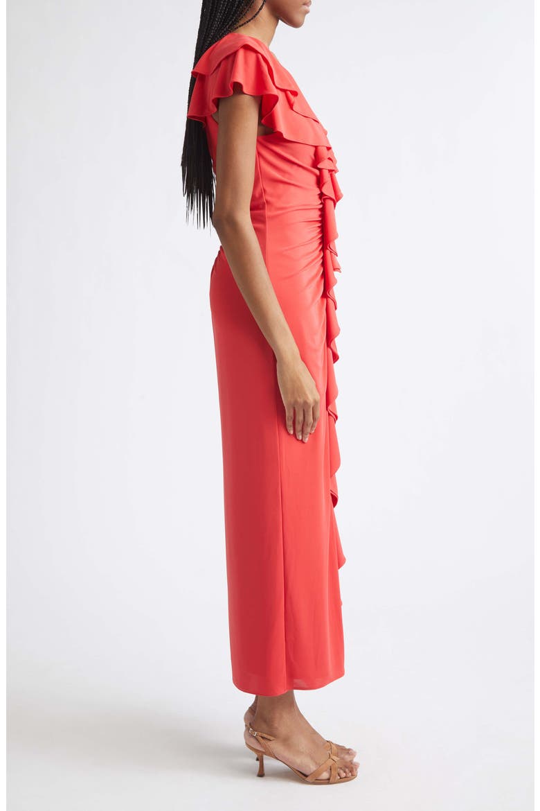 Tallis Ruffle Ruched V Neck Midi Dress, Alternate, color, CRIMSON AURA