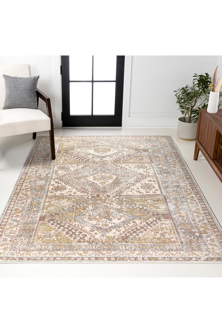 Darija Ornate Geometric Medallion Area Rug, Alternate, color, Light Blue/Ivory