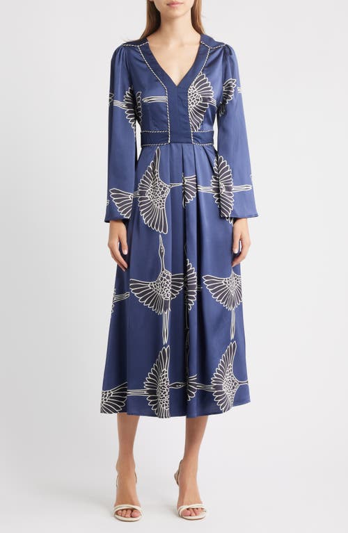 CIEBON Rianne Long Sleeve Midi Dress in Navy Multi 