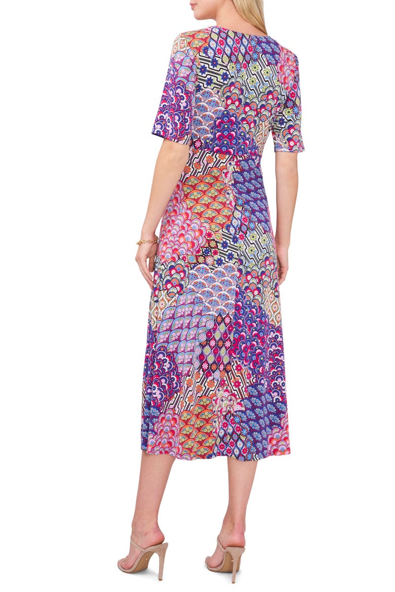 Floral Twist Front Short Sleeve Midi Dress, Alternate, color, COBALT
