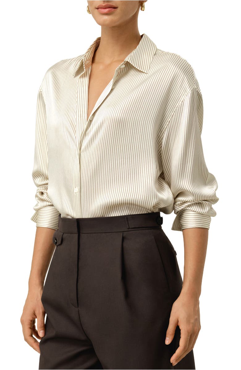 Lilysilk Silk Charmeuse Pinstripe Shirt, Main, color, Drifted Mocha