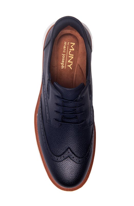 Marc Joseph New York Hill Street Hands Free Technology Leather Wingtip Casual Oxford, Alternate, color, Navy  Grainy Leather