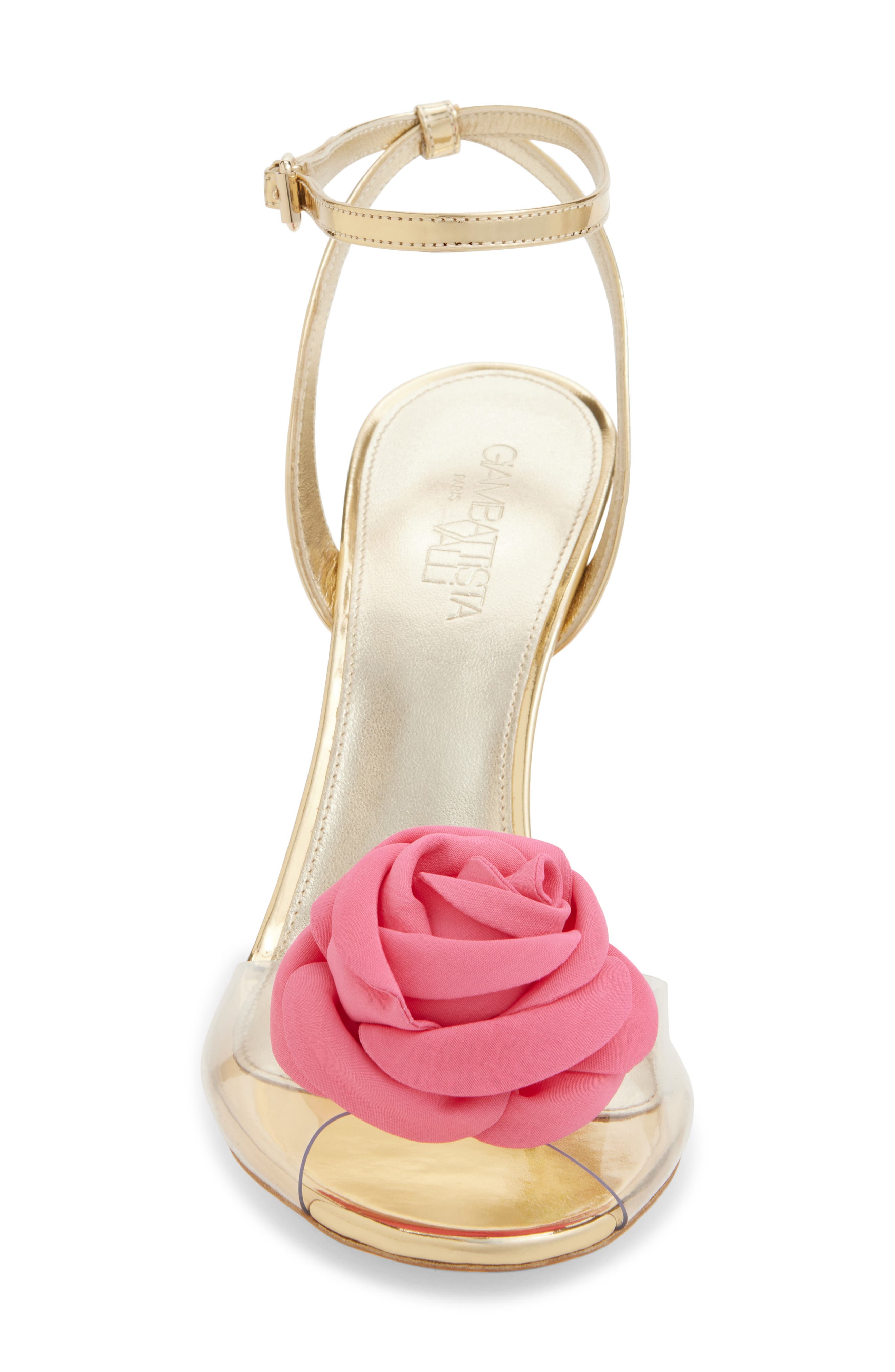 Giambattista Valli Rosette Embellished Ankle Strap Sandal, Alternate, color, Gold/ Rose