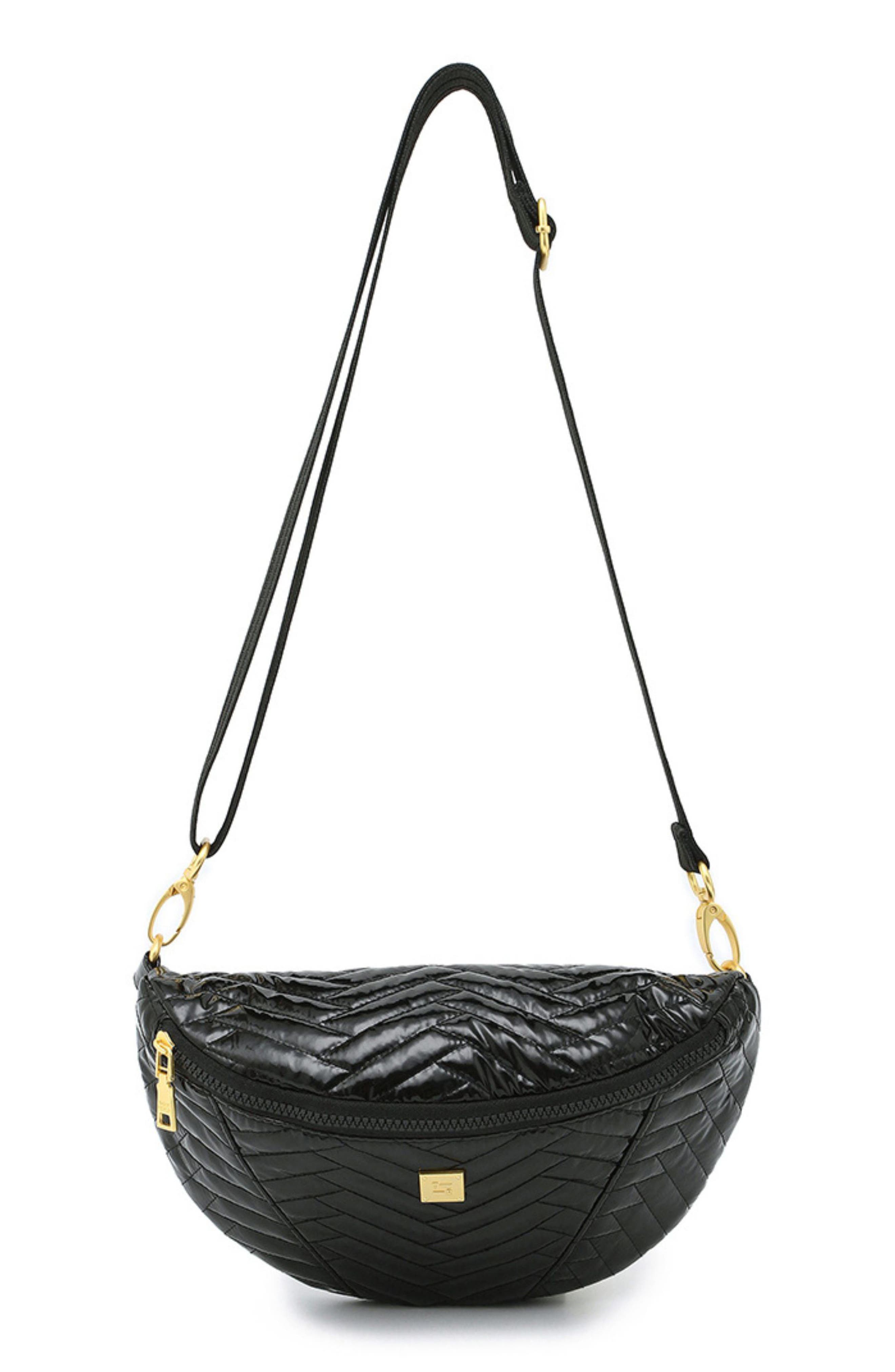Little Runaway Moto Quilted Shoulder Bag, Alternate, color, BLACK PATENT NYLON