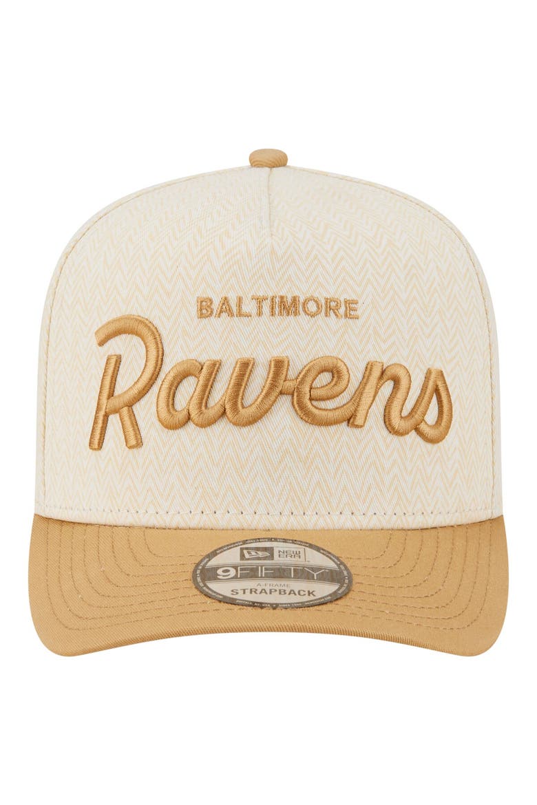 Men's New Era  Cream Baltimore Ravens Herringbone 9FIFTY A-Frame Snapback Hat, Alternate, color, Cream