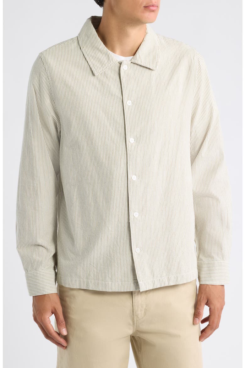 Bank Stripe Long Sleeve Button Shirt, Alternate, color, OLIVE