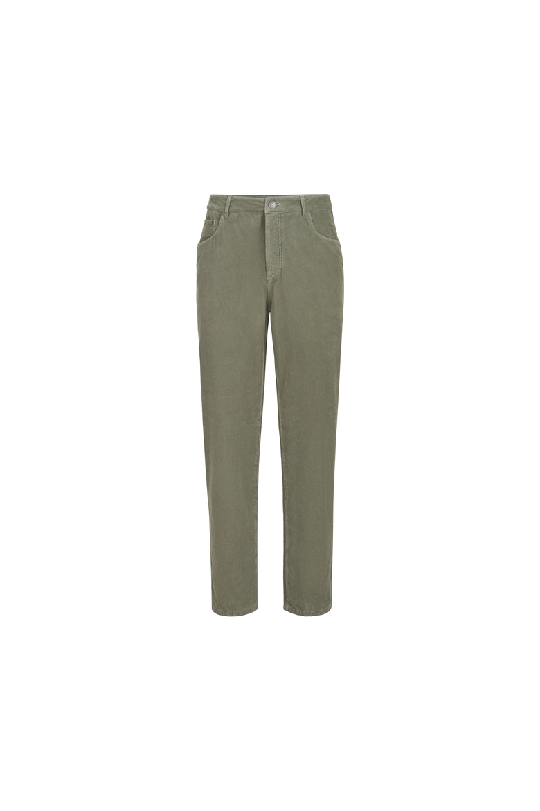 Garment-dyed five-pocket trousers in cotton narrow wale corduroy, Alternate, color, Military