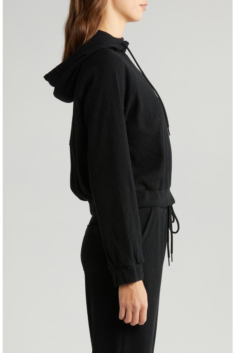 Cozy Rib Half Zip Hoodie, Alternate, color, BLACK