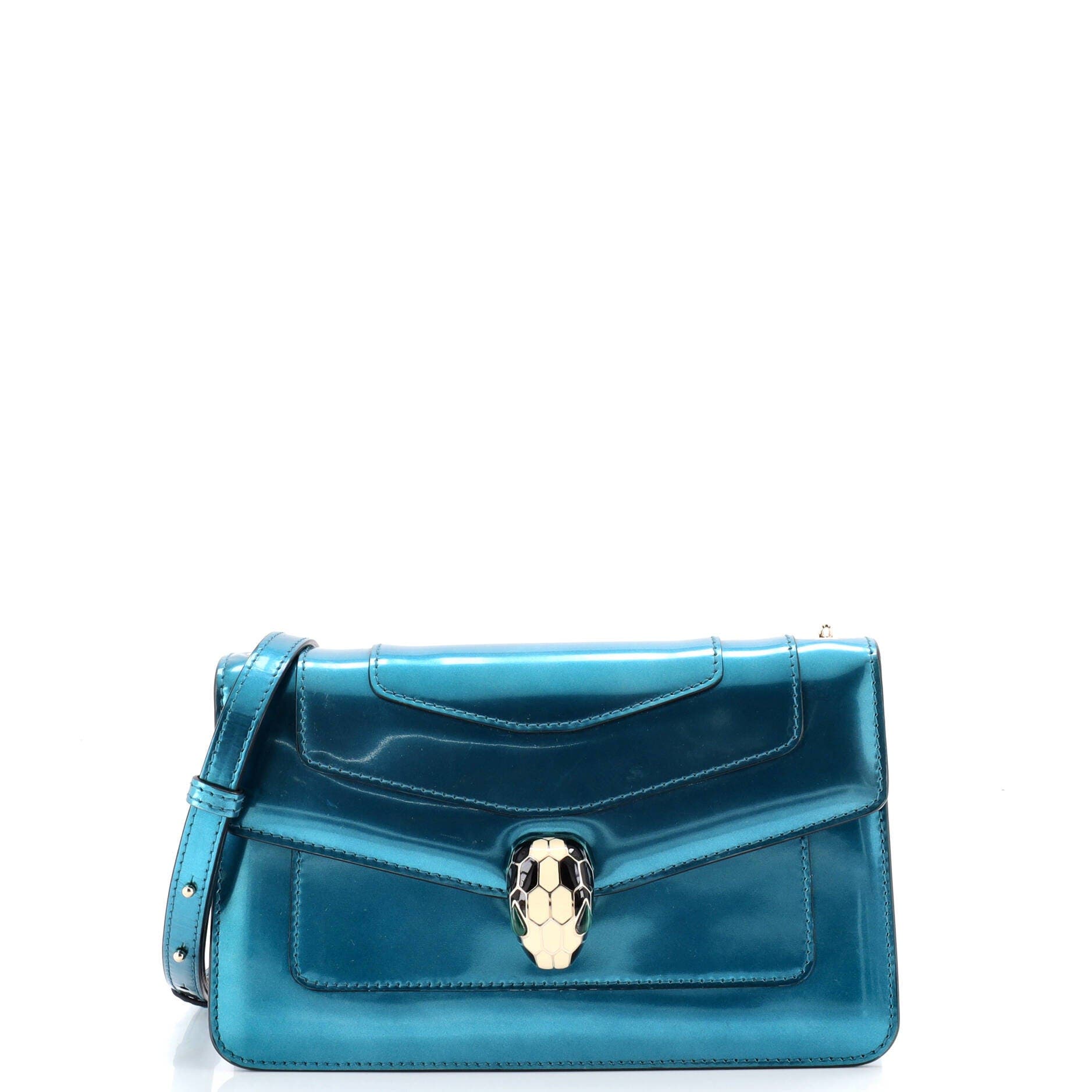 Serpenti Forever Shoulder Bag Metallic Leather Small, Main, color, Blue