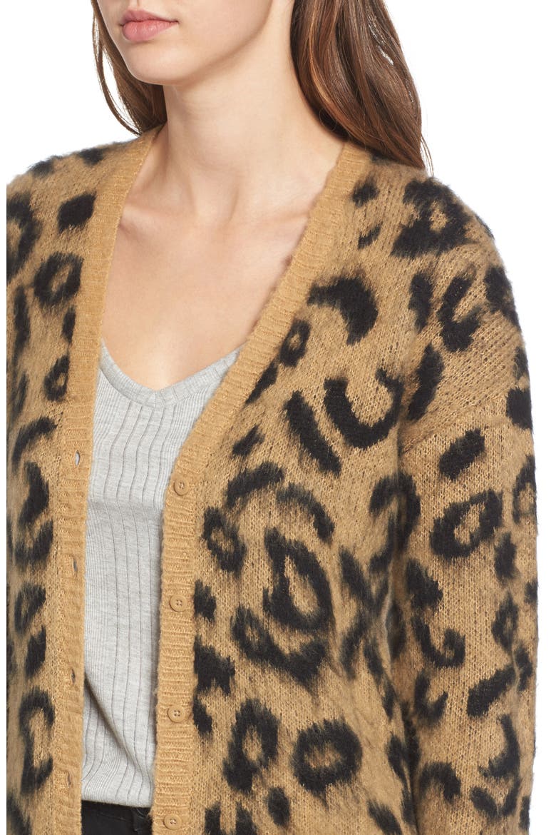 Leopard Print Jacquard Cardigan, Alternate, color, TAN LEOPARD