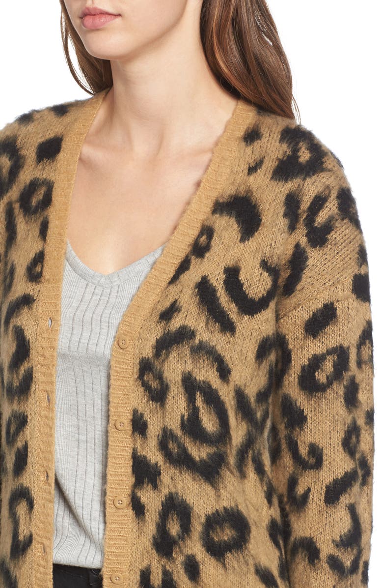 BP. Leopard Print Jacquard Cardigan, Alternate, color,