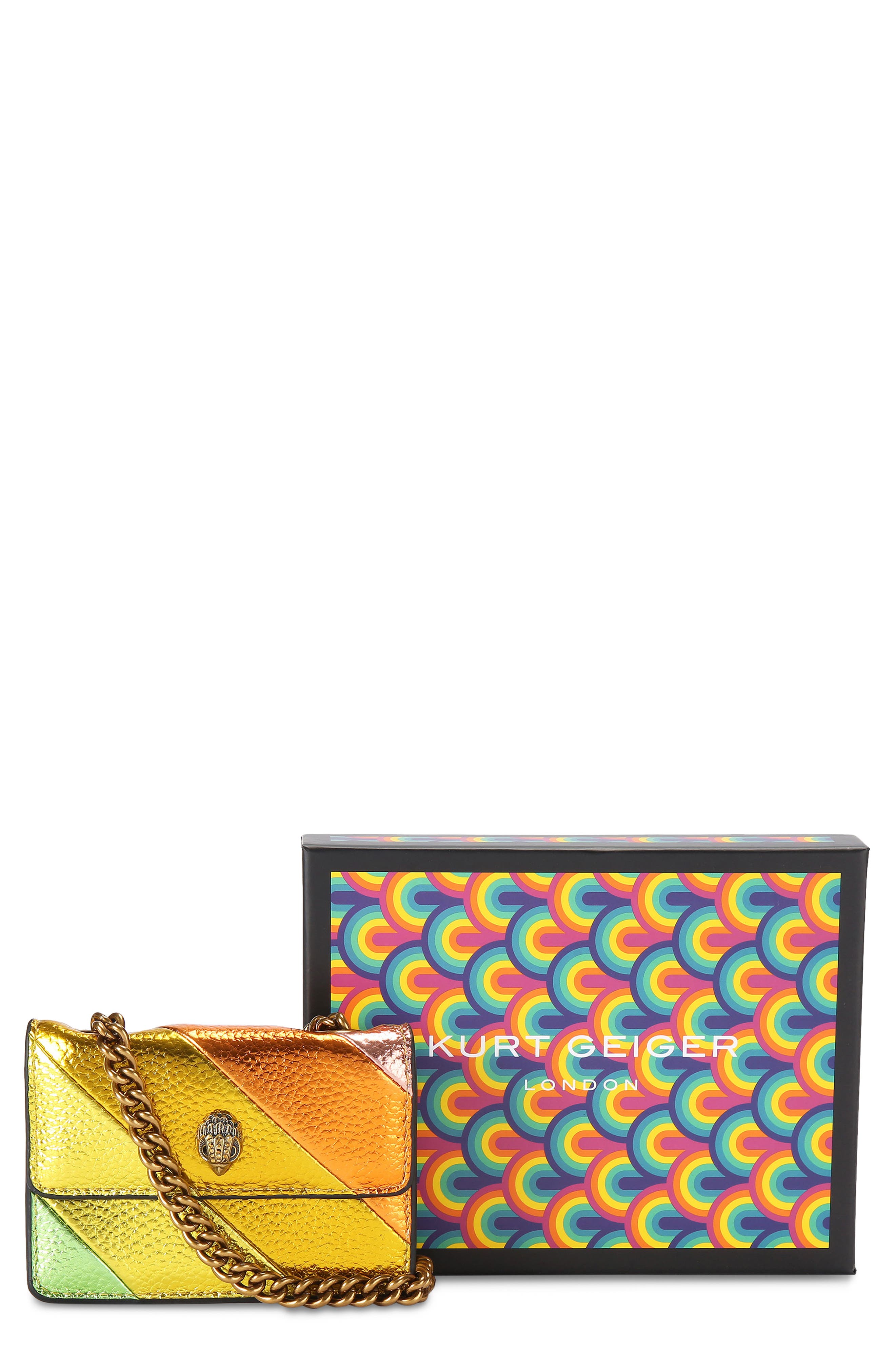 Kurt Geiger London Micro Kensington Metallic Faux Leather Crossbody Bag, Main, color, 