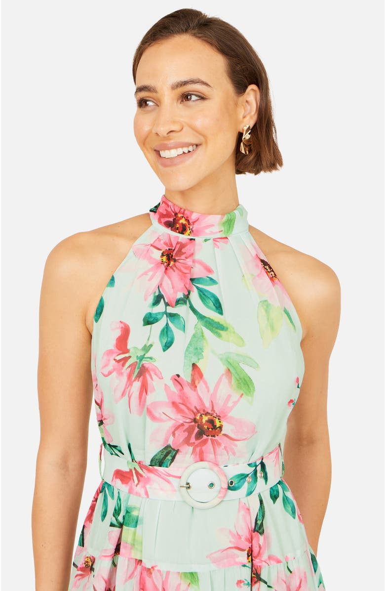 Yumi Floral Halter Neck Midi Dress, Alternate, color, Mint Green