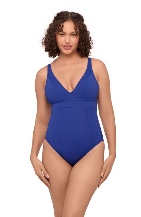 Banded Plunge V-Neck One Piece Swimsuit