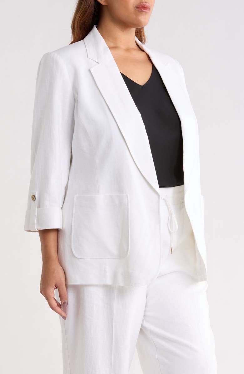 Jones New York Roll Tab Sleeve Linen Blend Blazer, Alternate, color, 