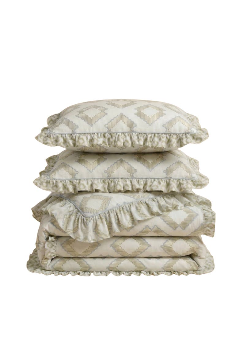 Cotton Diamond Bedding Set, Main, color, Green Diamond