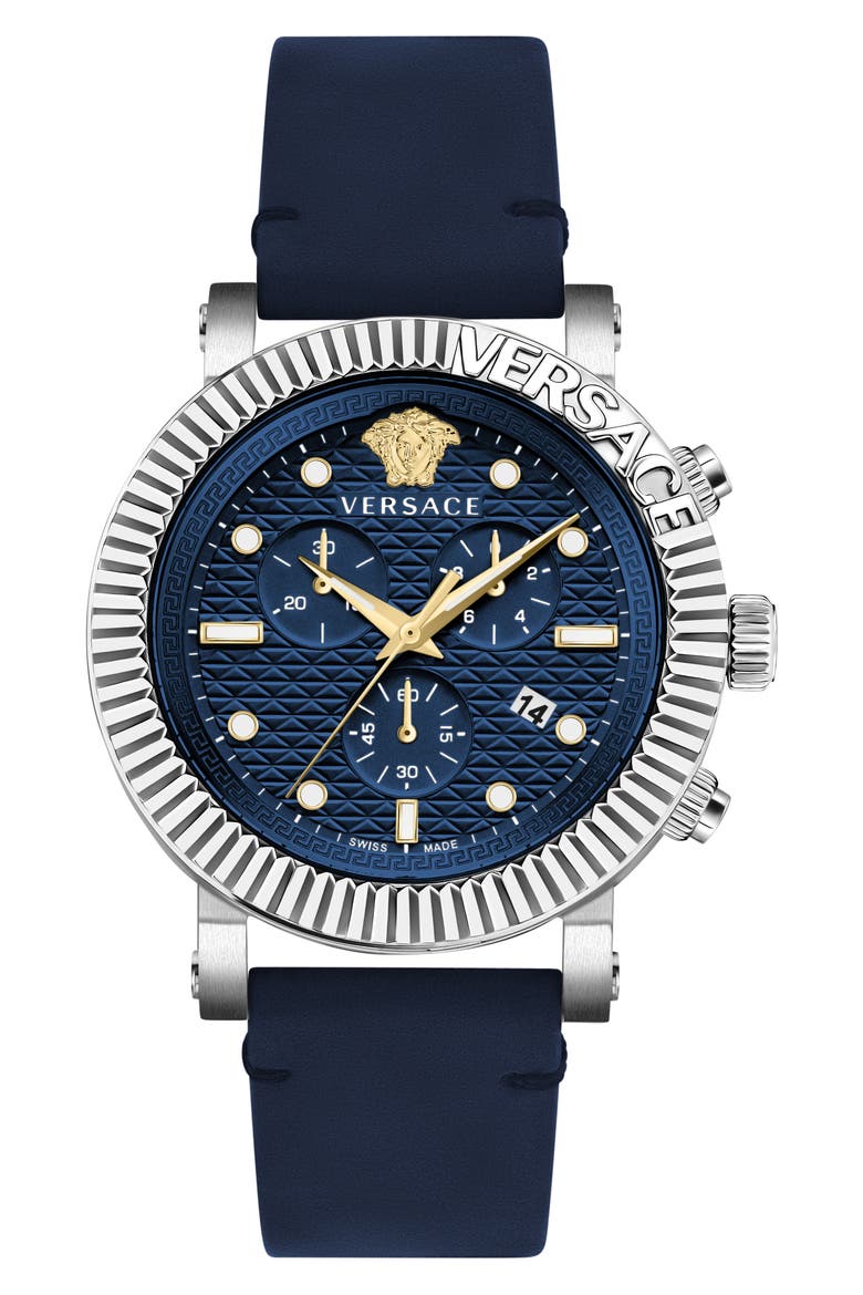 V-Chrono Classic Swiss Quartz Leather Strap Watch, 45mm, Main, color, STAINLESS STEEL