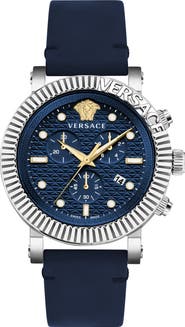 Versace V-Chrono Classic Swiss Quartz Leather Strap Watch, 45mm