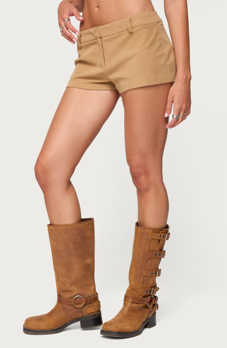 EDIKTED Kyler Corduroy Micro Shorts, Alternate, color, Tan