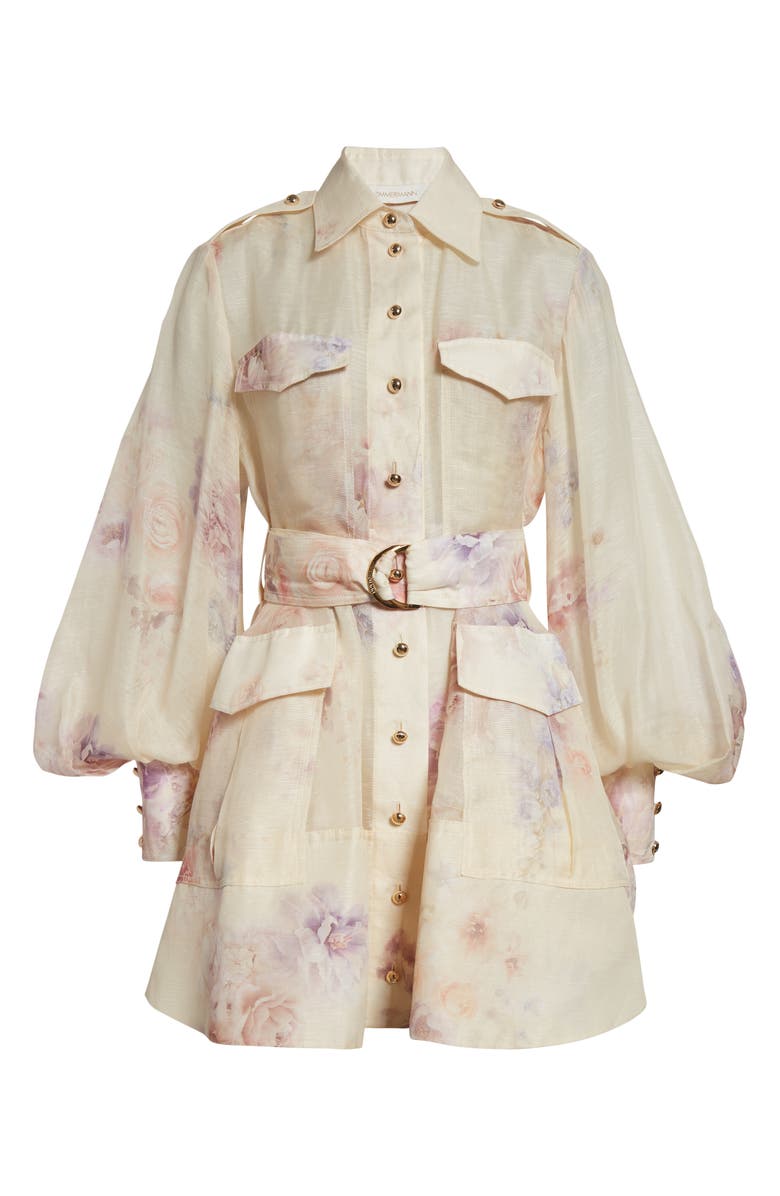 Zimmermann Hypnotic Floral Print Long Sleeve Organza Shirtdress, Alternate, color, Cream Floral