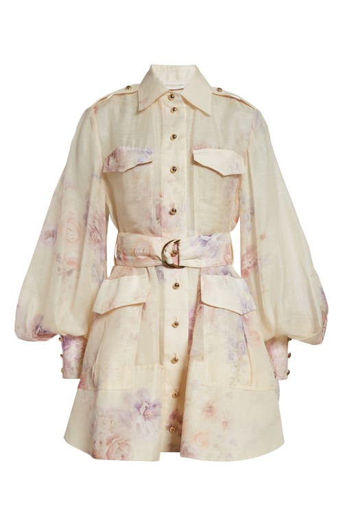 Zimmermann Hypnotic Floral Print Long Sleeve Organza Shirtdress In Neutral