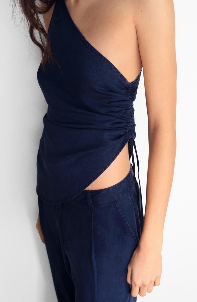 MANGO Gathered One-Shoulder Denim Top, Alternate, color, Dark Blue