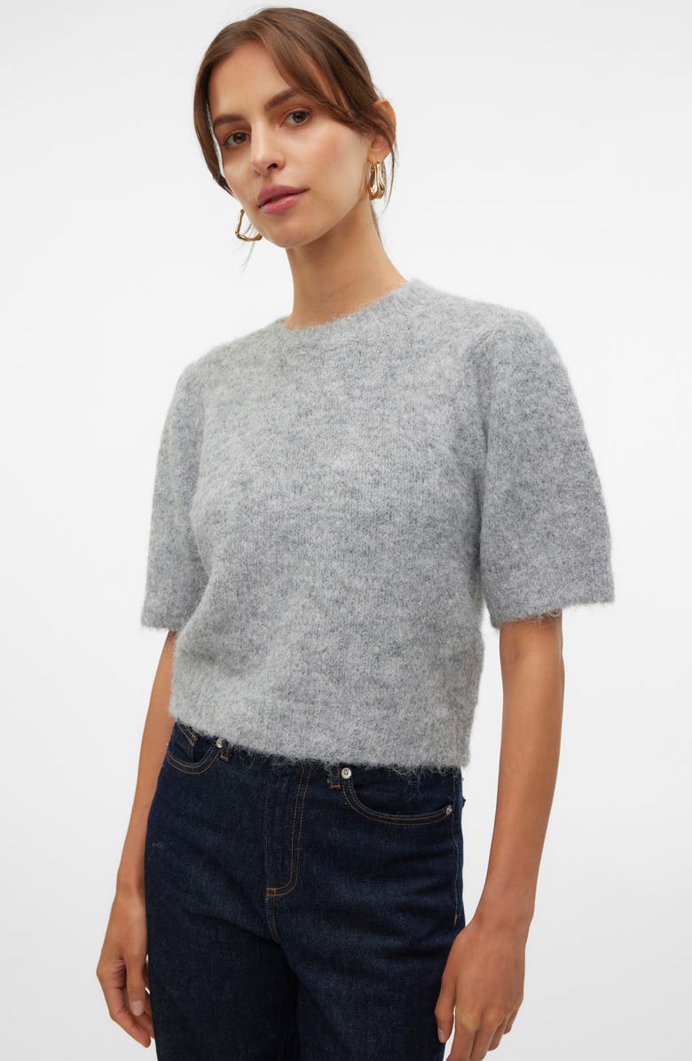 VERO MODA Novah Short Sleeve Sweater, Alternate, color, Medium Grey Melange