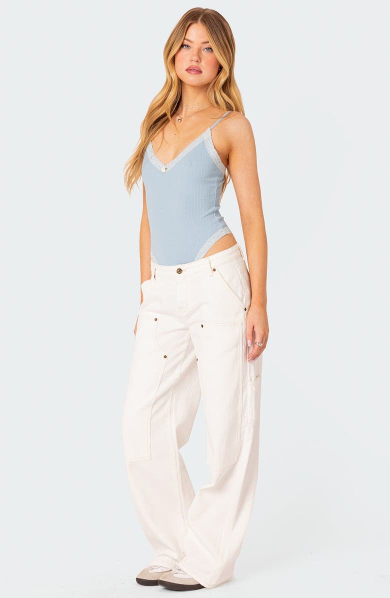 EDIKTED Aurora Lace Trim Rib Bodysuit, Alternate, color, 