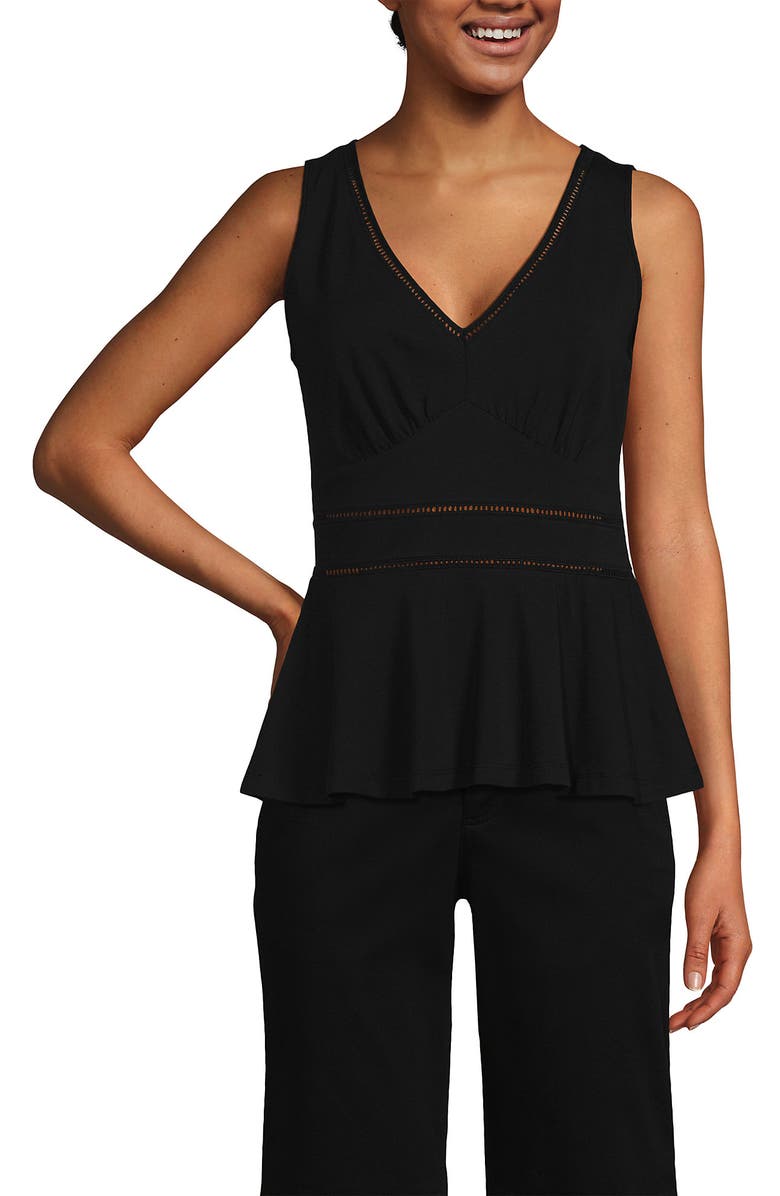 Lands' End Regular Size Sleeveless LWCM Lattice Peplum VNeck Top, Main, color, 