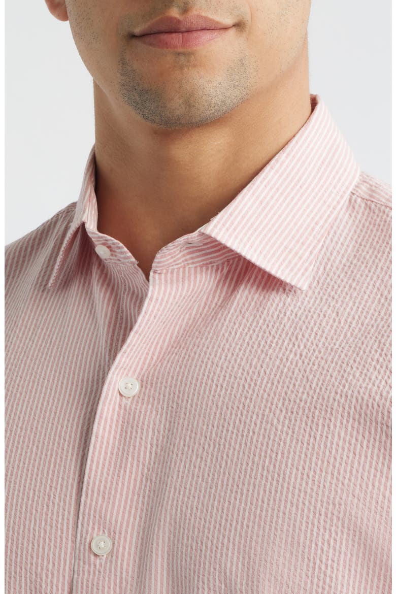 Coast Stripe Short Sleeve Cotton & Lyocell Seersucker Button-Up Shirt, Alternate, color, VENETIAN PINK