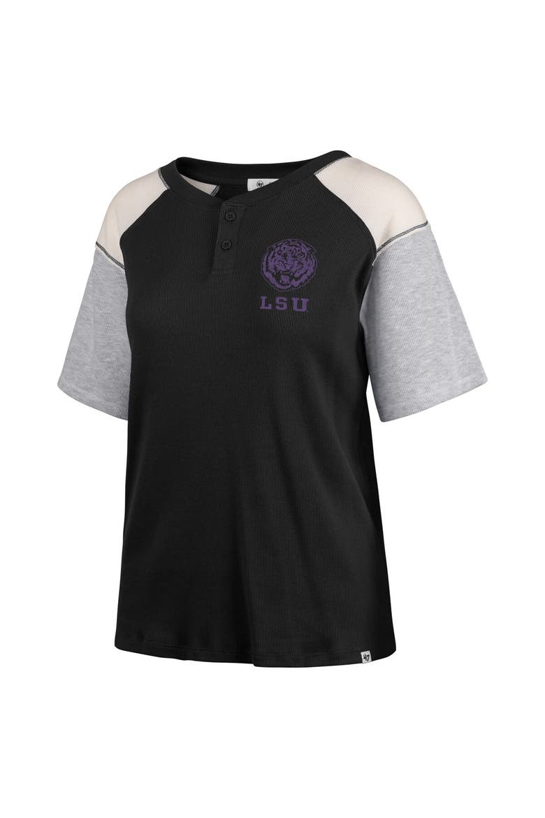 Women's '47 Black LSU Tigers Underline Harvey Colorblock Raglan Henley T-Shirt, Alternate, color, Black