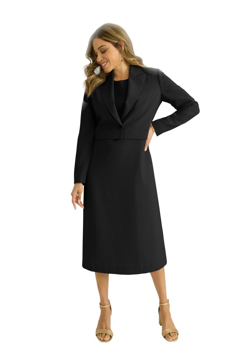 Jessica London Cropped Jacket Dress, Main, color, Black