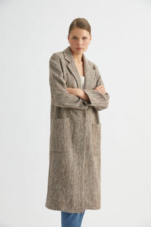Labeca London Oversized Herringbone Coat In Multi