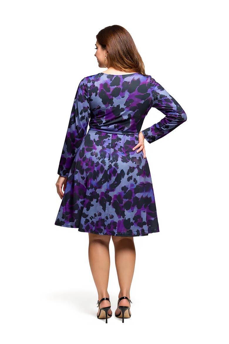 Long Sleeve Wrap Dress with Belt in Print, Alternate, color, Purple Multi