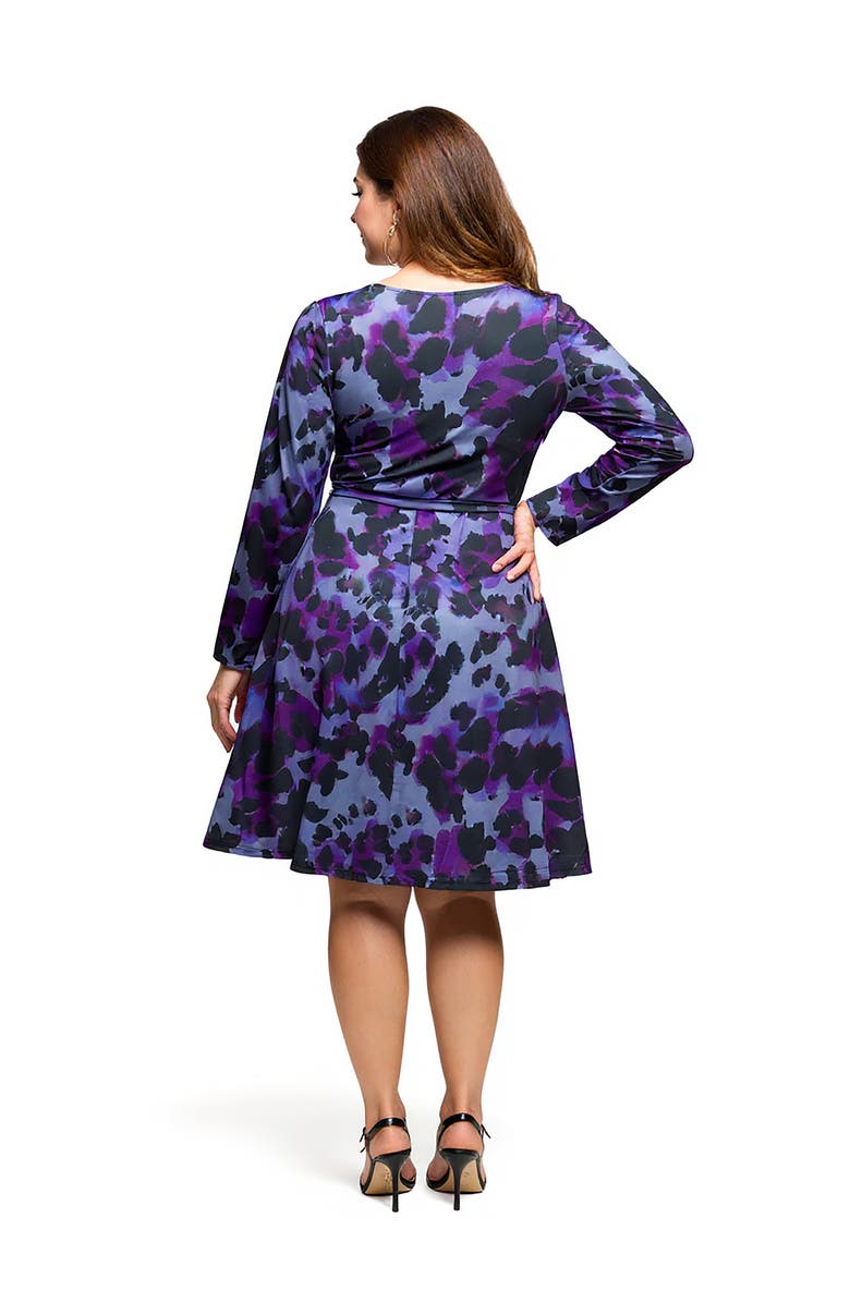 24seven Comfort Apparel Long Sleeve Wrap Dress with Belt in Print, Alternate, color, Purple Multi